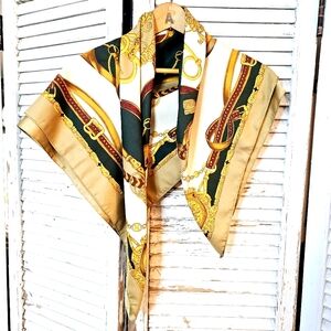 Vintage 90s Square Scarf Green And Gold